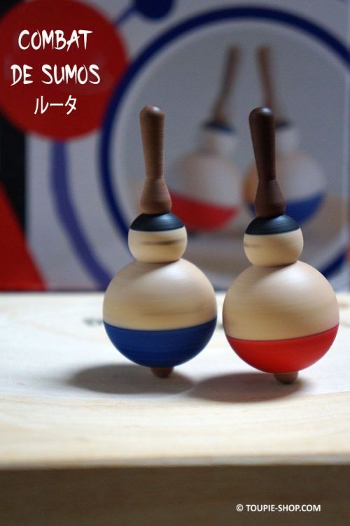  	Bataille de Toupies Combat Sumos Bleu Rouge Jouets en bois avec Plateau Artisanal Cadeau Original Enfant Jeux Toupie Shop