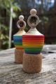 Licorne jeux de toupie avec lanceur fil ficelle couleurs arc en ciel collection jouet en bois artisanal cadeau insolite