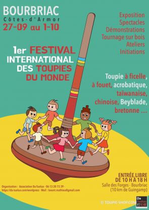 Affiche Festival International de Toupies 2023 premiere edition en Bretagne Cotes Armor Jeux en Bois Sortie Famille
