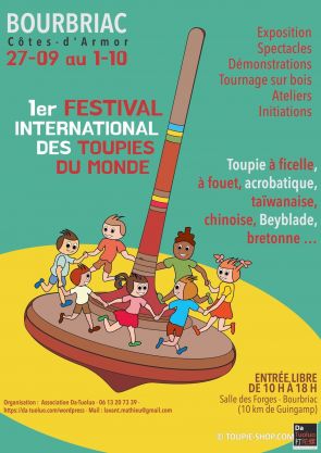 Affiche Festival International de Toupies 2023 premiere edition en Bretagne Cotes Armor Jeux en Bois Sortie Famille