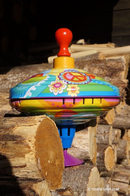 Jeux peace and love grande toupie en metal acheter jouet eveil bebe cadeau enfant 1 an paix amour Toupie Shop