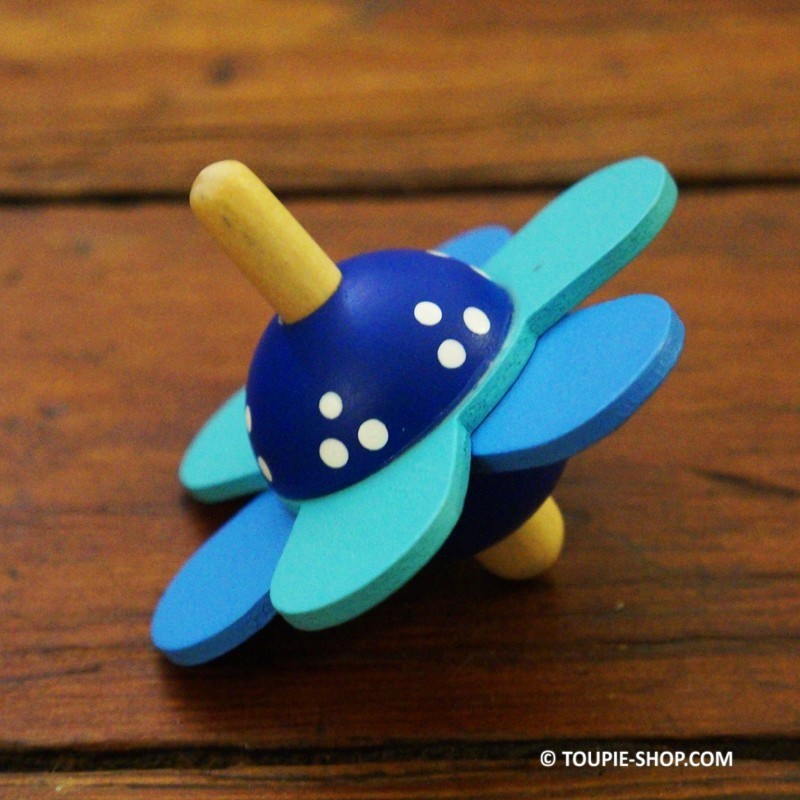 Bleu Grande Toupie fleurs en bois 7,5 cm Jouet pour enfant 4 ans Goki 