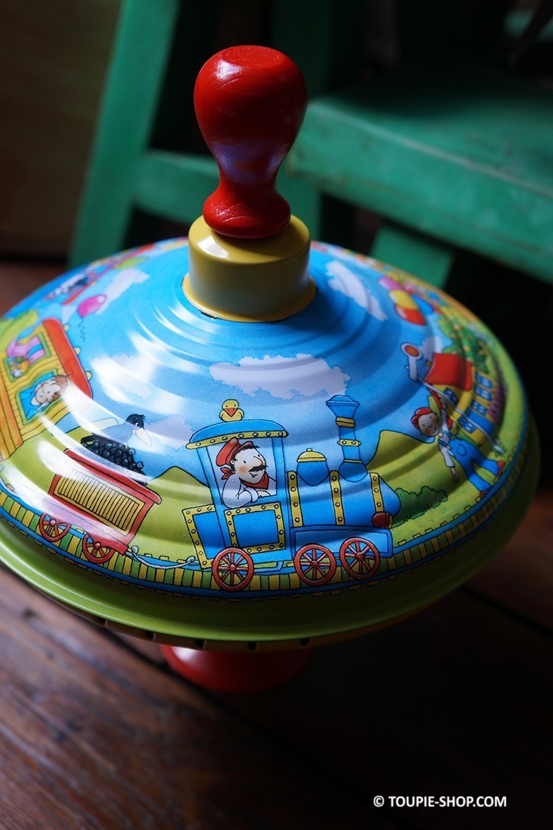 Ancien Jouet avec Train Toupie en Métal Jeux Enfant Cadeau 1 an