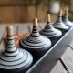 Black and White Spinning Top Collection Wooden Toy Handcrafted Made in Europe Toupie Shop Game Store Original Design Gift