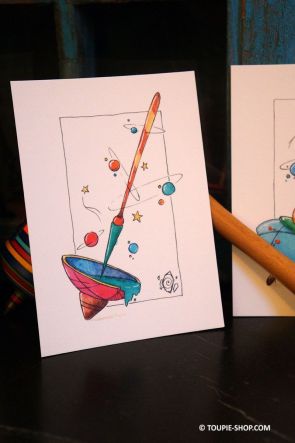 Spatiale Nouvelle Collection Carte Postale Vœux Anniversaire Original Dessin Aquarelle Toupie Shop Acheter Jouets Bois