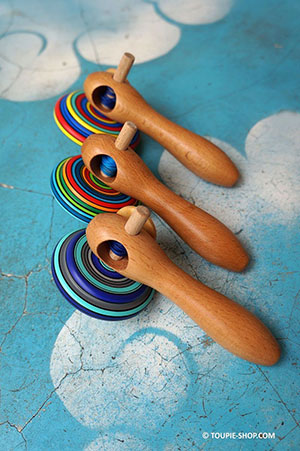Toupie en bois avec lanceur ficelle à main jeux de collection jouet fabrication artisanale